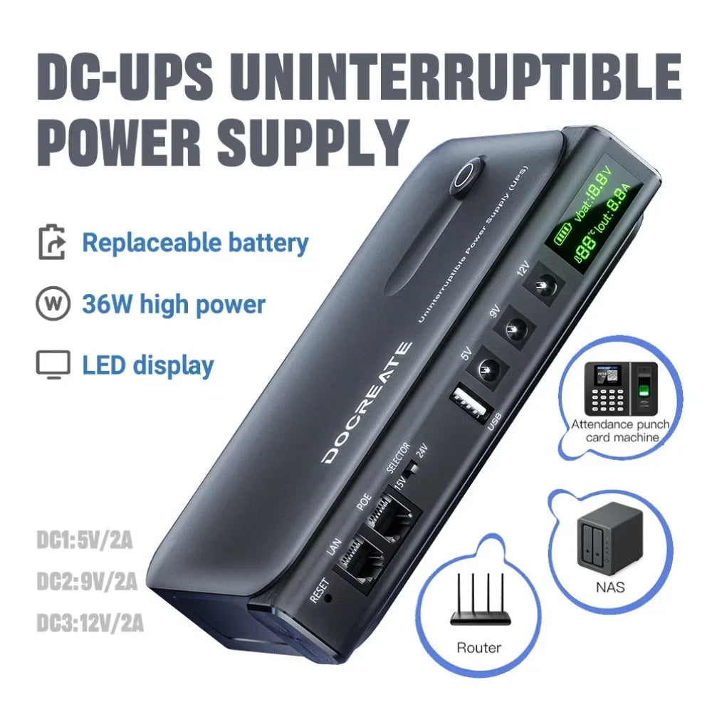 36W DC1036L UPS Uninterruptible Power Supply 5V-24V Output 18650