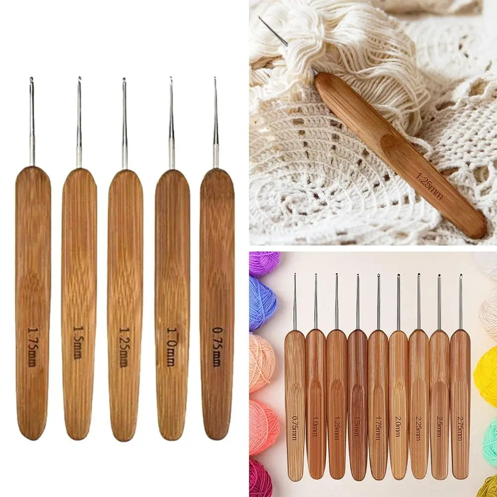 Bamboo Wooden Handle Crochet Hook Hooks Ergonomic Needles Weave Yarn