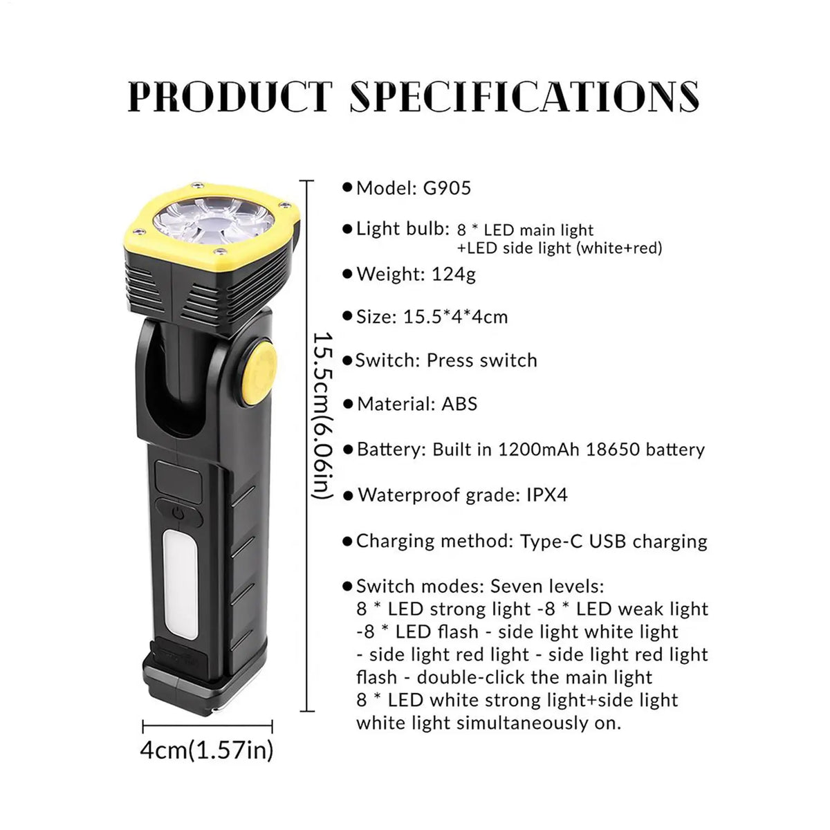 7-Mode Rechargeable LED Flashlight | Magnetic, Hook & IPX4