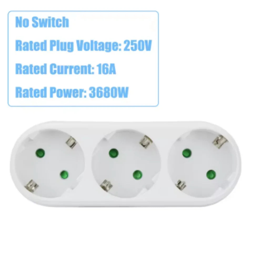 EU 1-to-3 Way Wall Socket Extender | European Plug Adapter