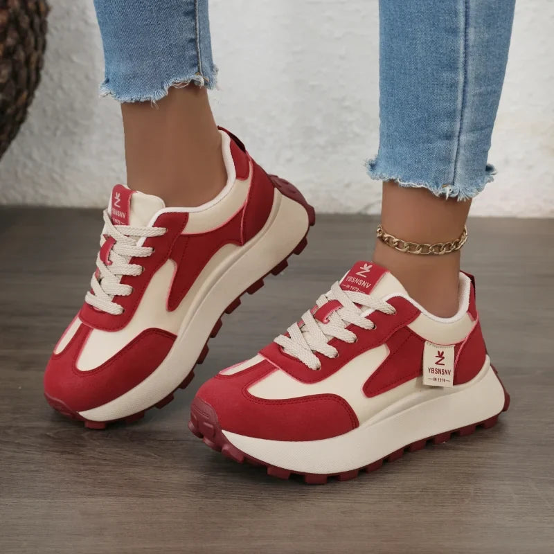 Women's Chunky Sneakers – Lace-Up PU Leather Fashion Shoes