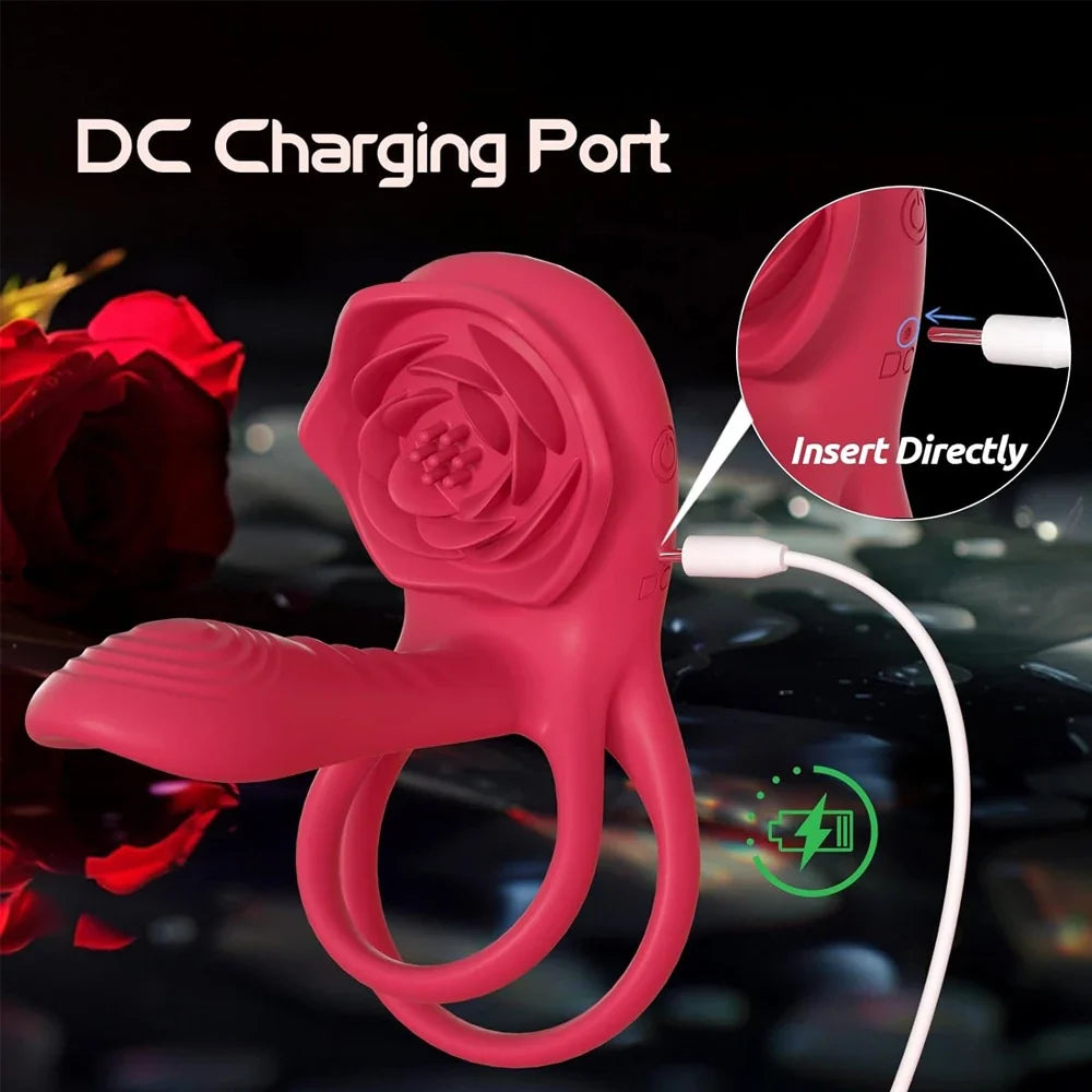 Rose Penis Ring Vibrator Female G-spot Clitoral Stimulation Male
