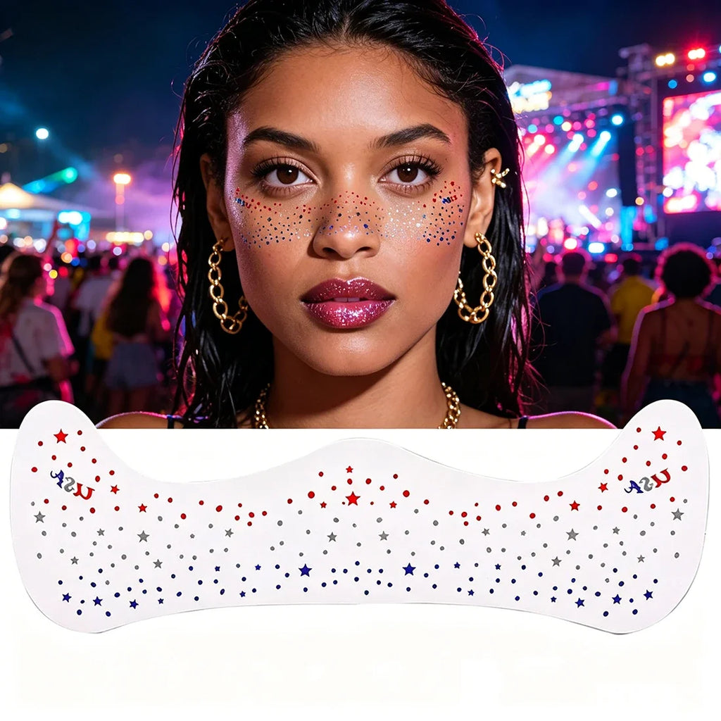 4th of July Glitter Face Tattoos – 2Pcs Patriotic Freckle Stickers