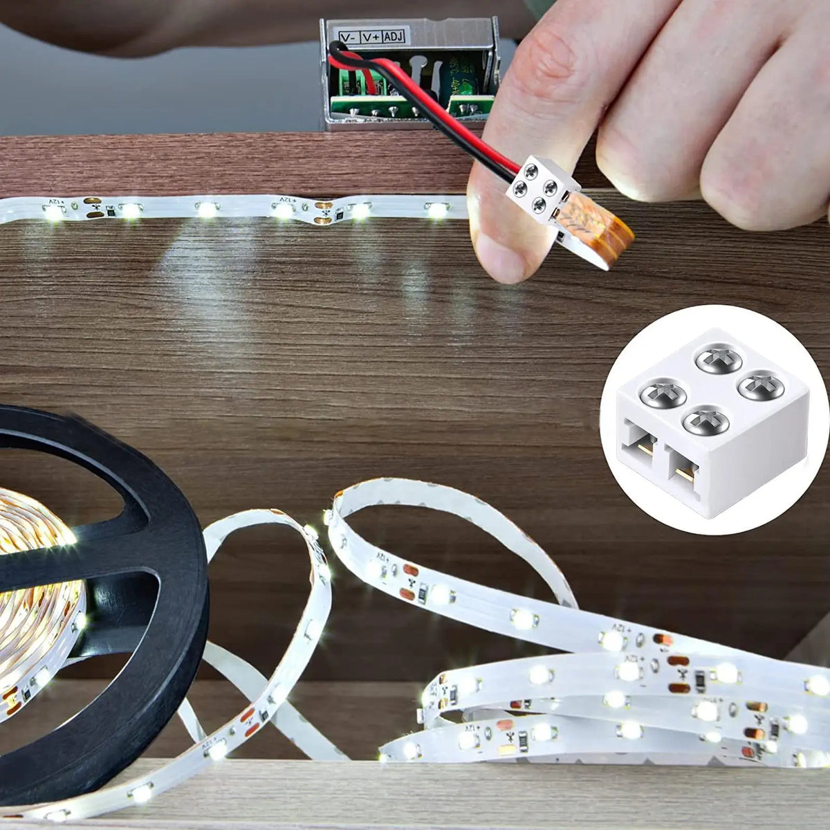 8mm LED Strip Light Connector – No-Solder Wire Adapter