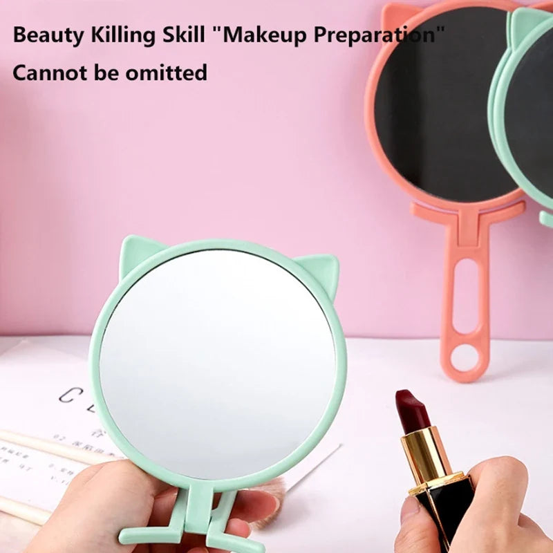 Cat Ears Foldable HD Makeup Mirror – Portable Handheld & Desktop