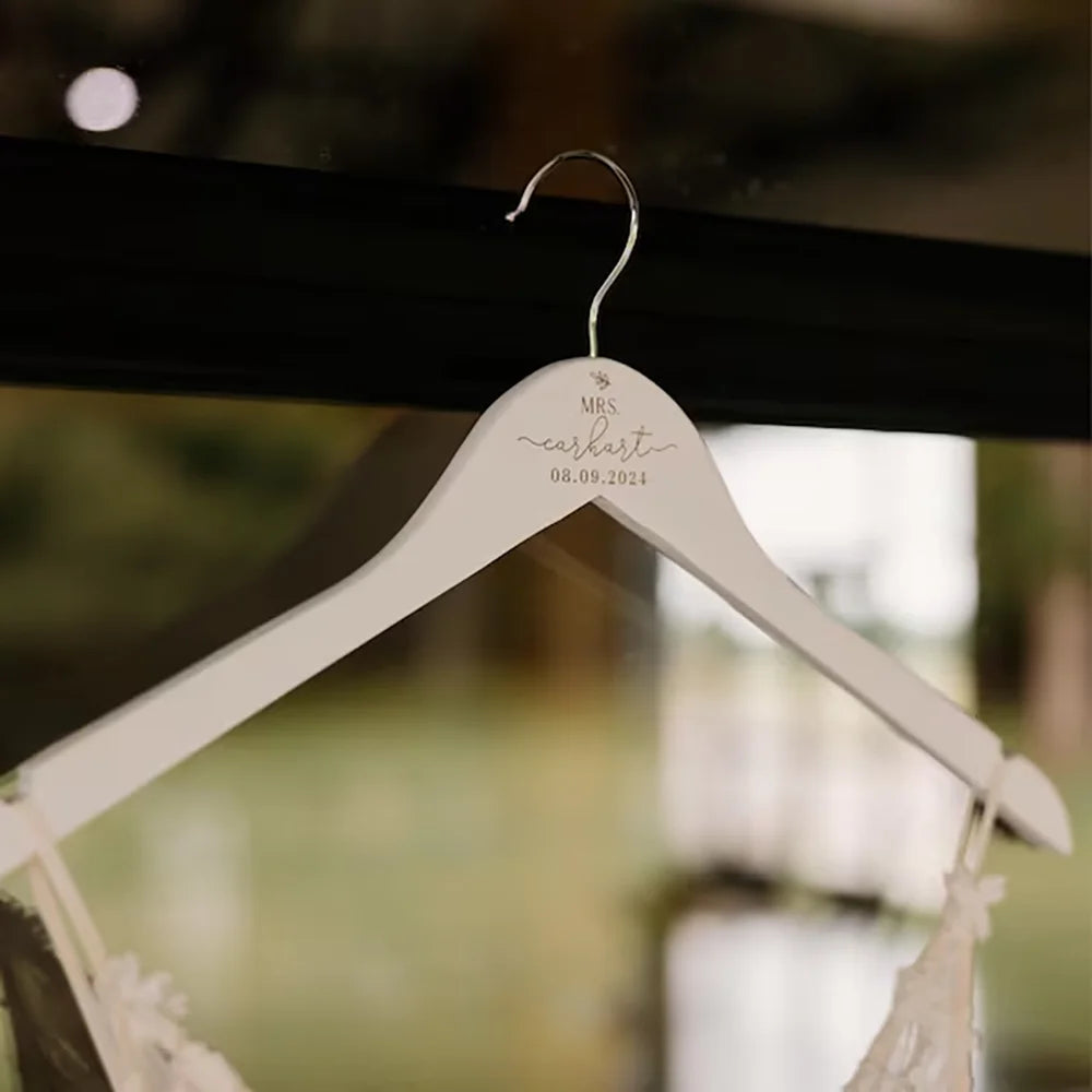 Personalized Mr & Mrs Engraved Wood Hangers – Wedding Gift Set