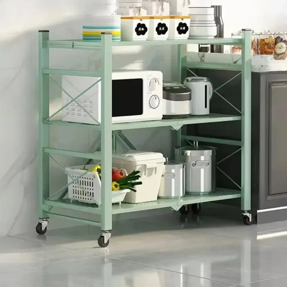 Foldable Multilayer Storage Rack with Wheels | Iron Frame Shelf