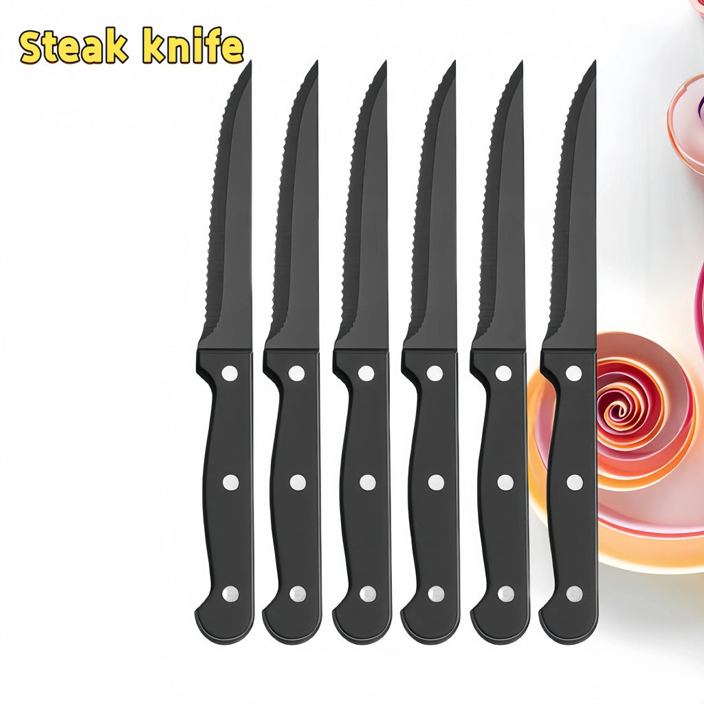 Black Stainless Steel Steak Knife Set – 4/6/8/16 Pcs Serrated