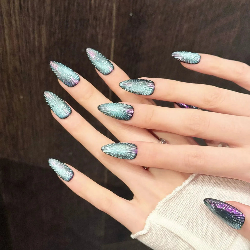 10pcs Cat's Eye Y2K Press On Nails – Almond Blush French Tips