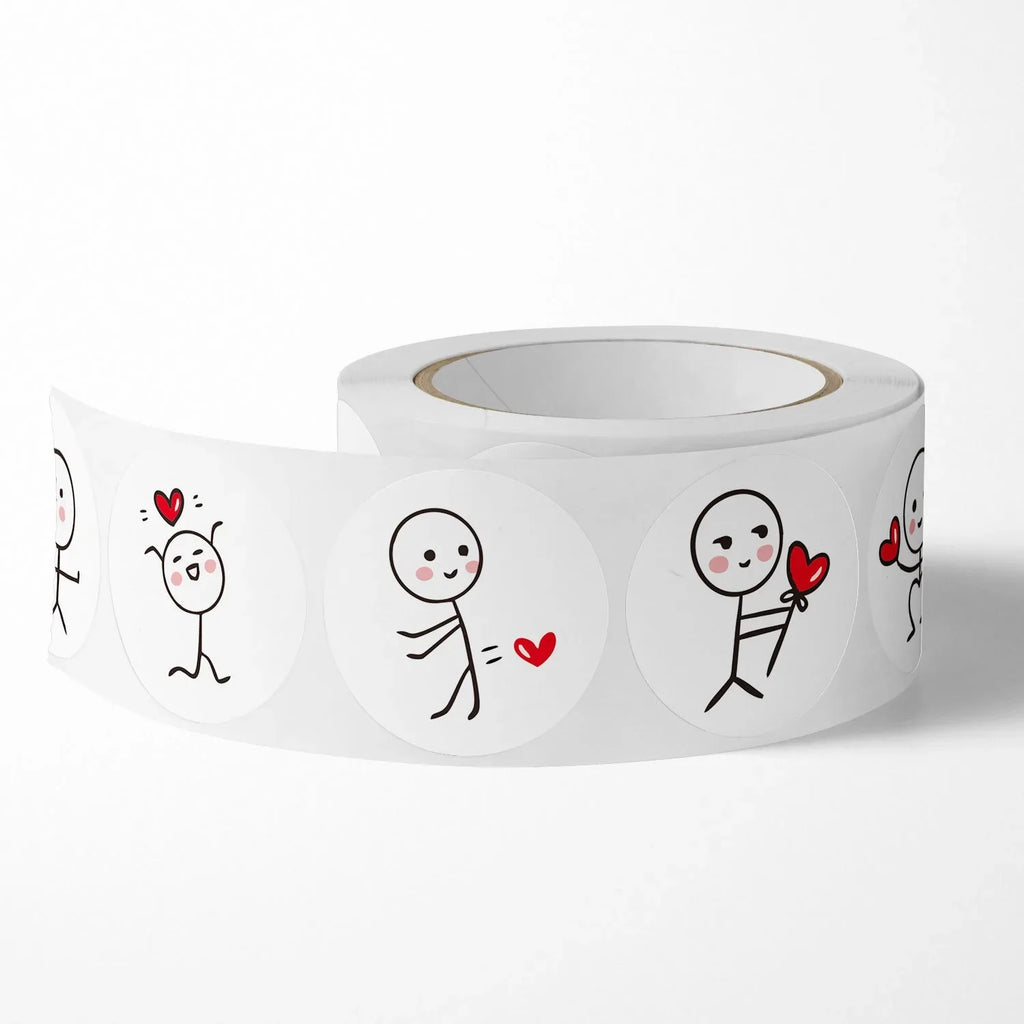 1 Roll Cartoon Matchstick Man Sticker Round Adhesive Label Creative