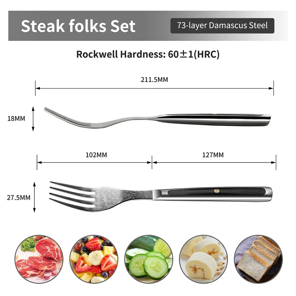 Sunnecko Damascus Steak Forks Set – VG10 Steel & G10 Handle