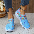 Flower Print Knitted Sneakers – Crystal Slip-On Women's Shoes