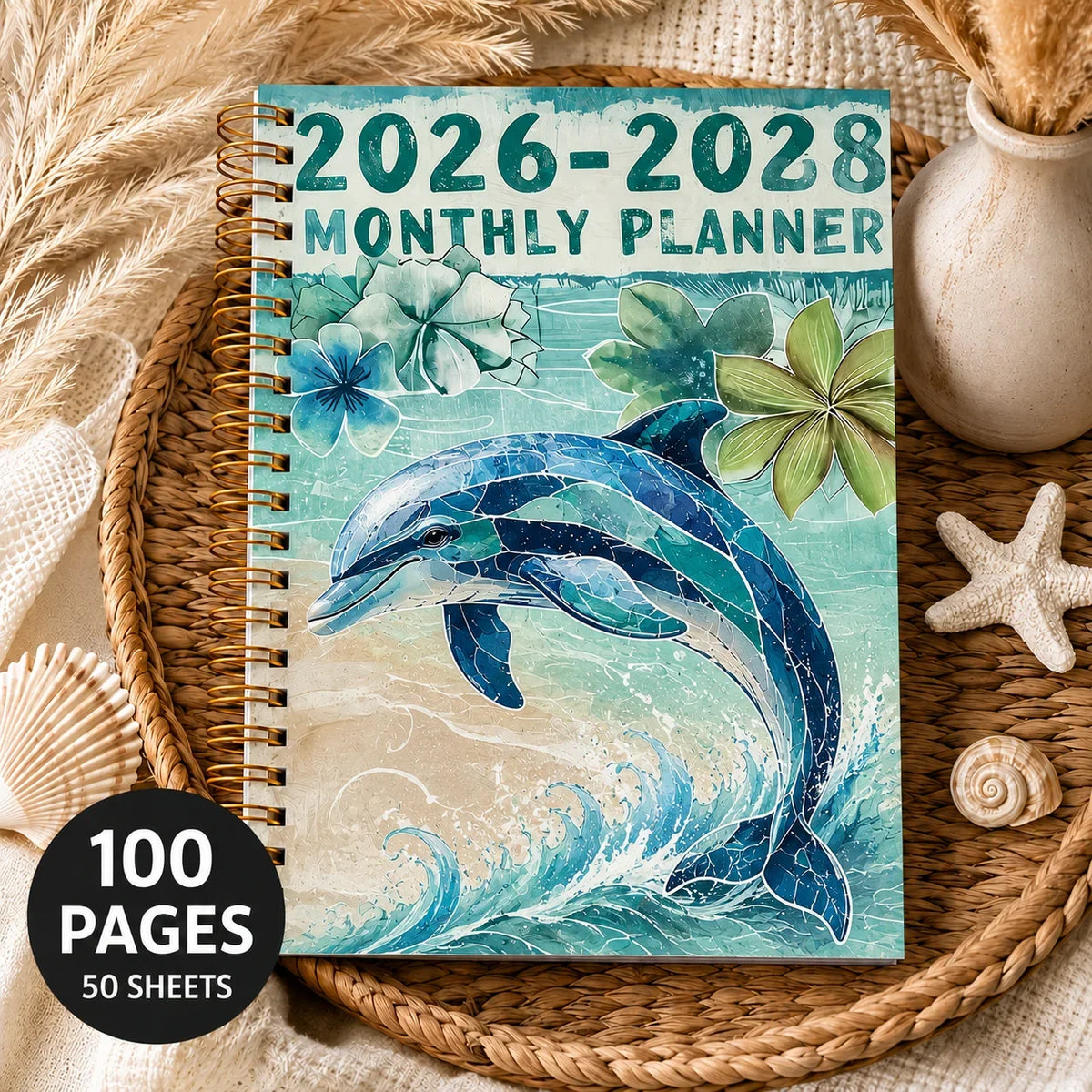 2026-2028 3 Year Spiral Planner Monthly Daily Agenda Cute Dolphin