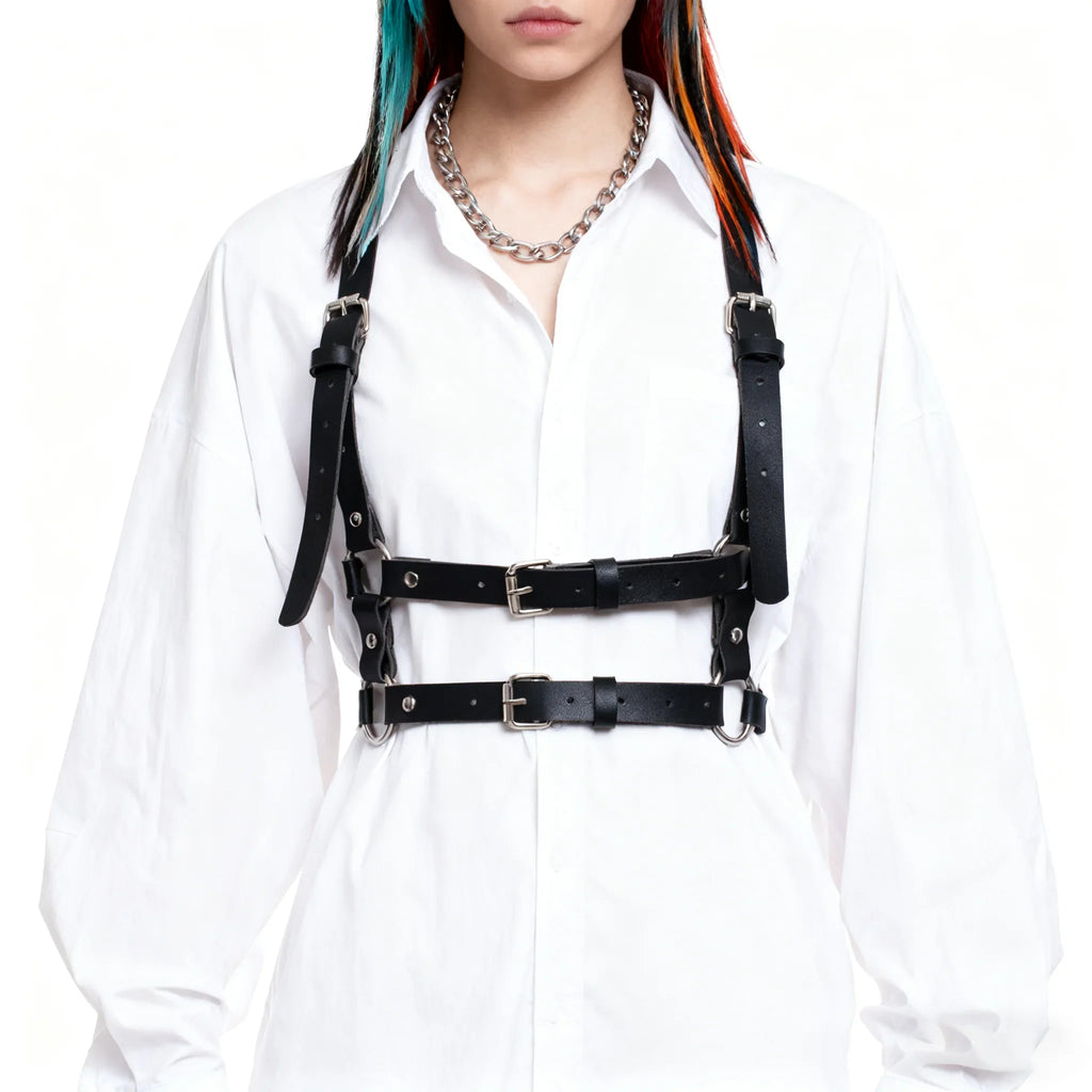 UYEE Rock Men Women PU Leather Belt Y2K Harness Strap Sexy Shoulder