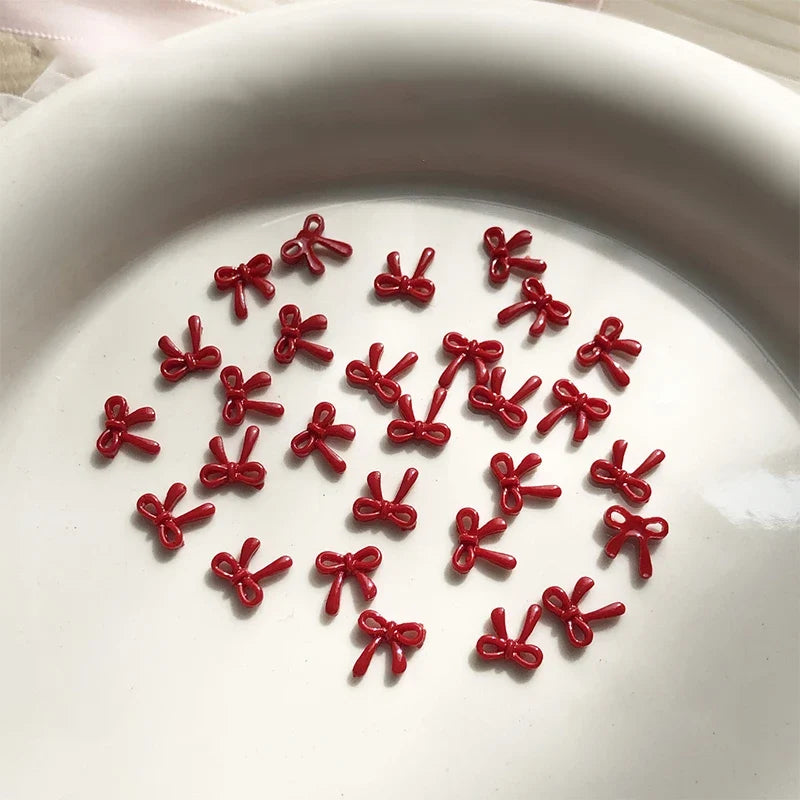 100pcs 3D Red Bow Nail Charms | Kawaii Resin Nail Art Decor