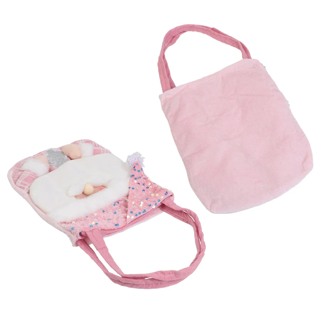 Christmas Gift Bag – Cartoon Doll Fabric & Pink Beads | Festive