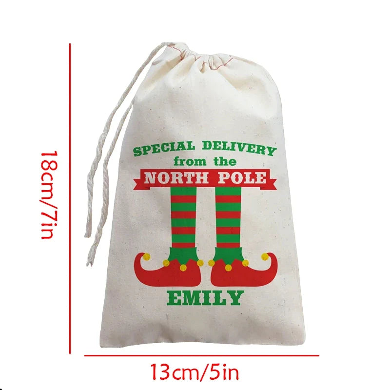 3-Pack Personalized Christmas Elf Drawstring Gift Bags | Custom Name
