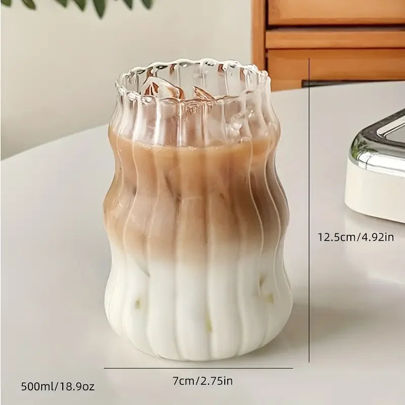 KEMORELA 500ml Heat-Resistant Striped Glass Tumbler Mug
