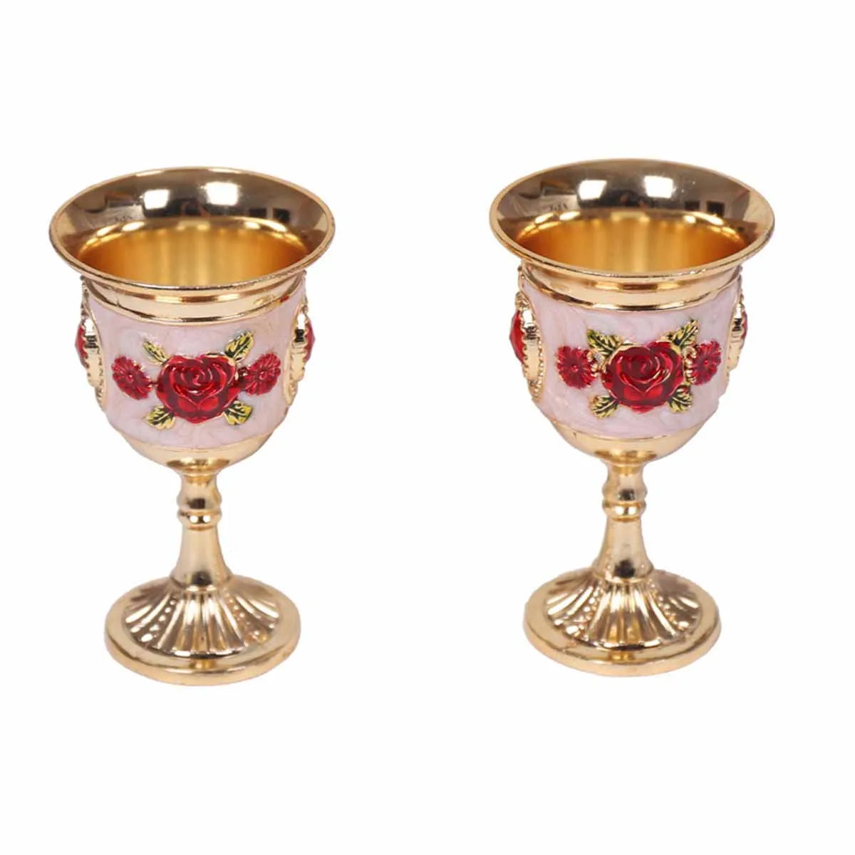 Rose Pattern Alloy Wine Goblets Set of 2 | Bar & Party