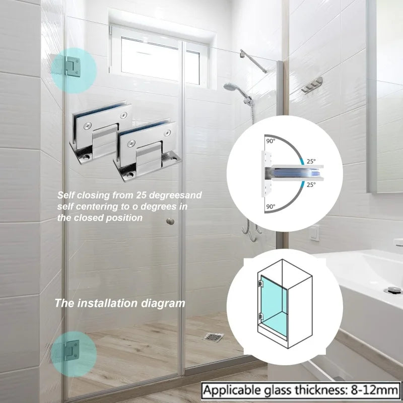 90° Frameless Glass Shower Door Hinges | 304 Stainless Steel
