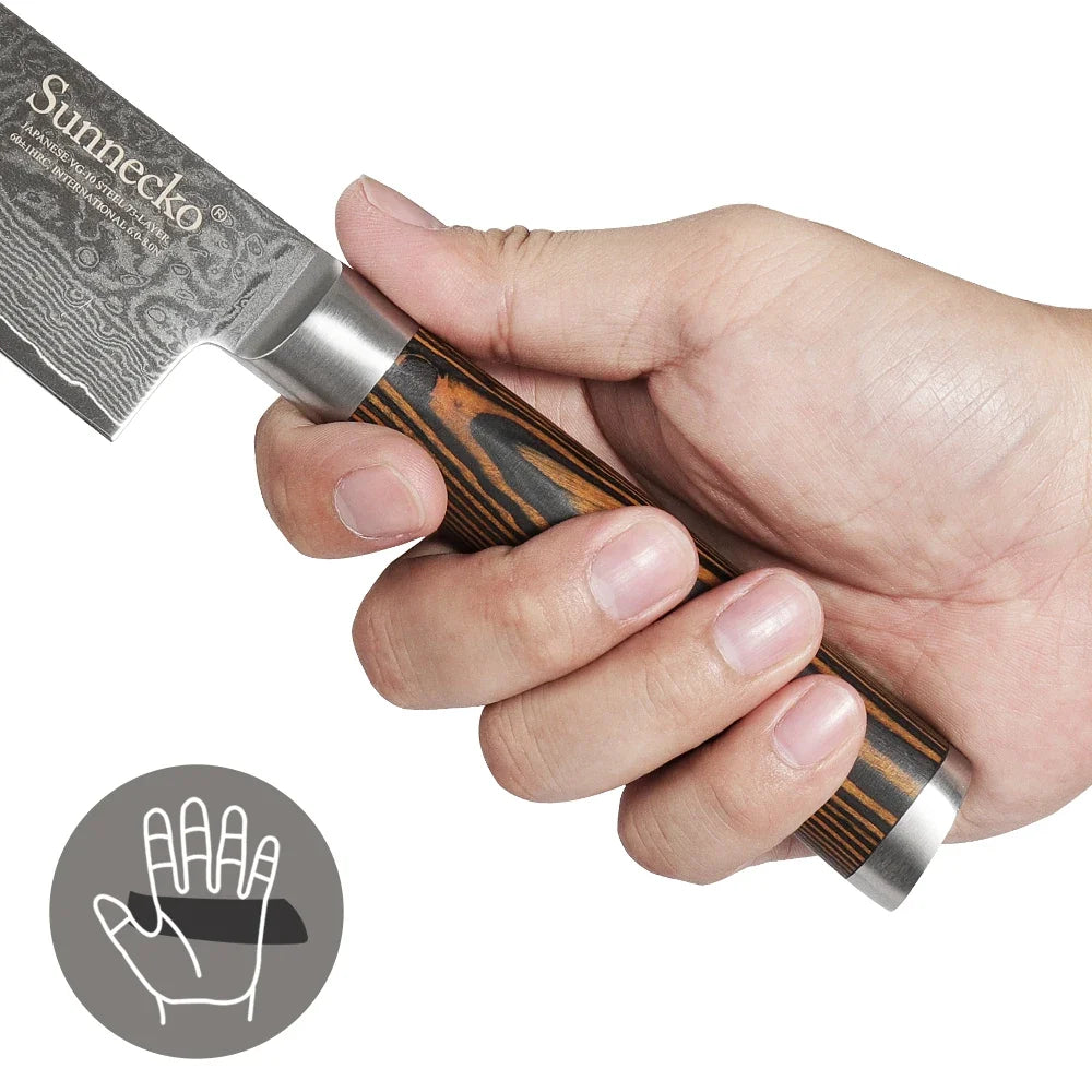 Sunnecko Damascus Chef Knife Set – VG10 Steel & Pakkawood
