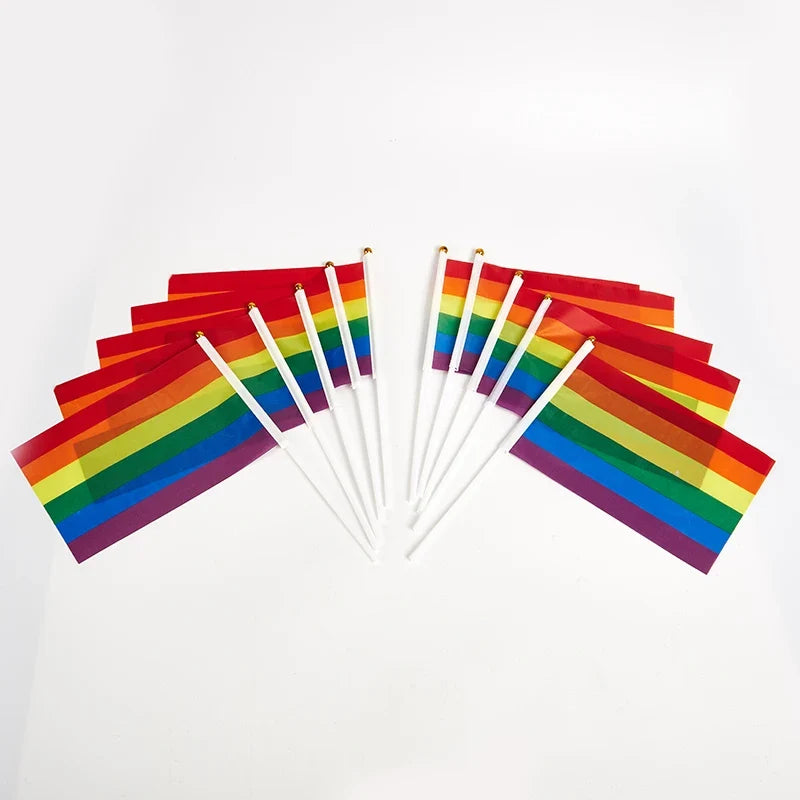 10-Pack Mini Rainbow Pride Flags with Poles – 14×21cm