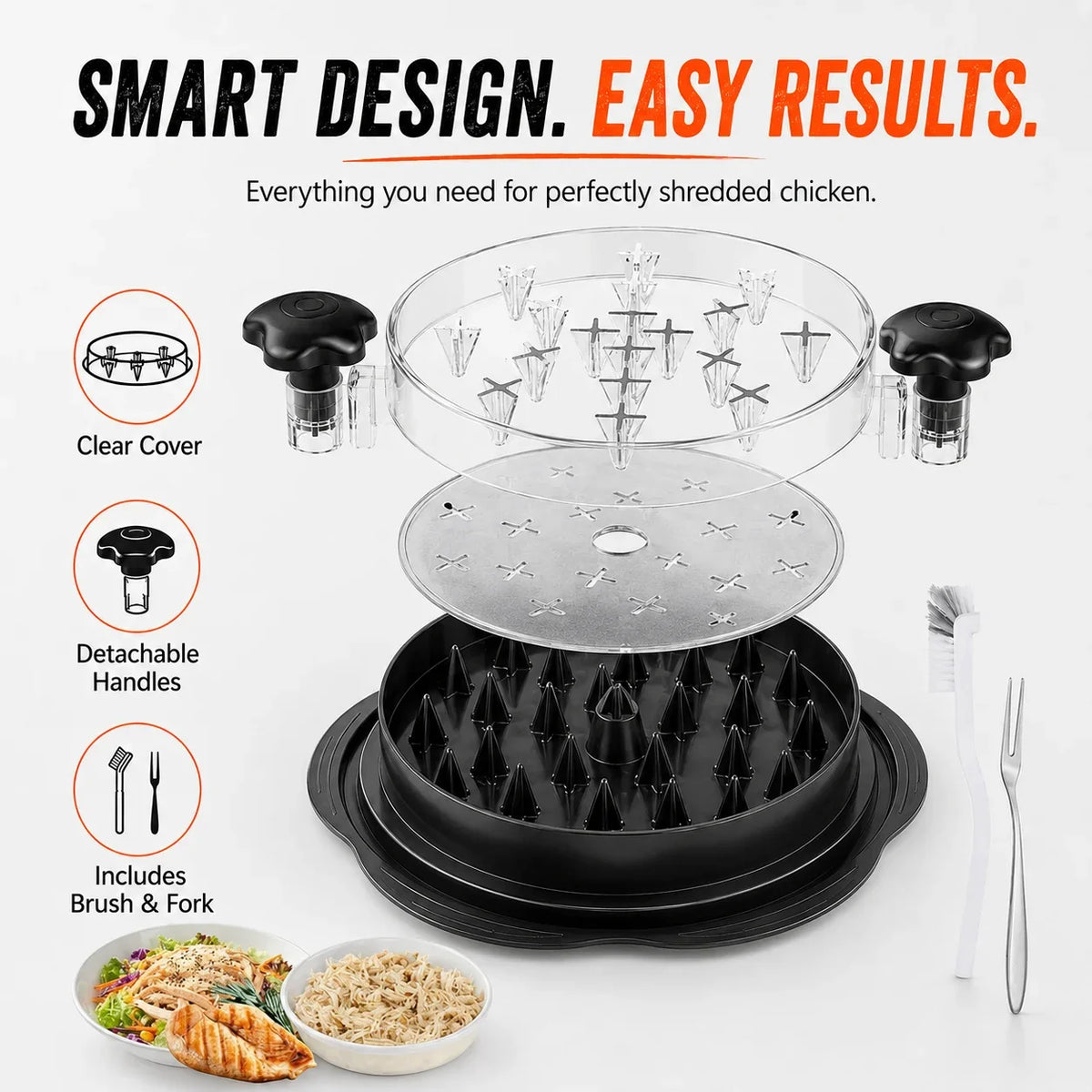 3-Piece Chicken Meat Shredder Set with Silicone Mat & Fork