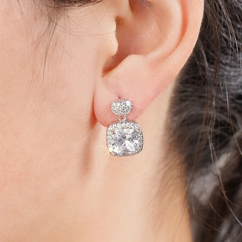 Huitan Cushion CZ Drop Earrings – Elegant Bridal Jewelry