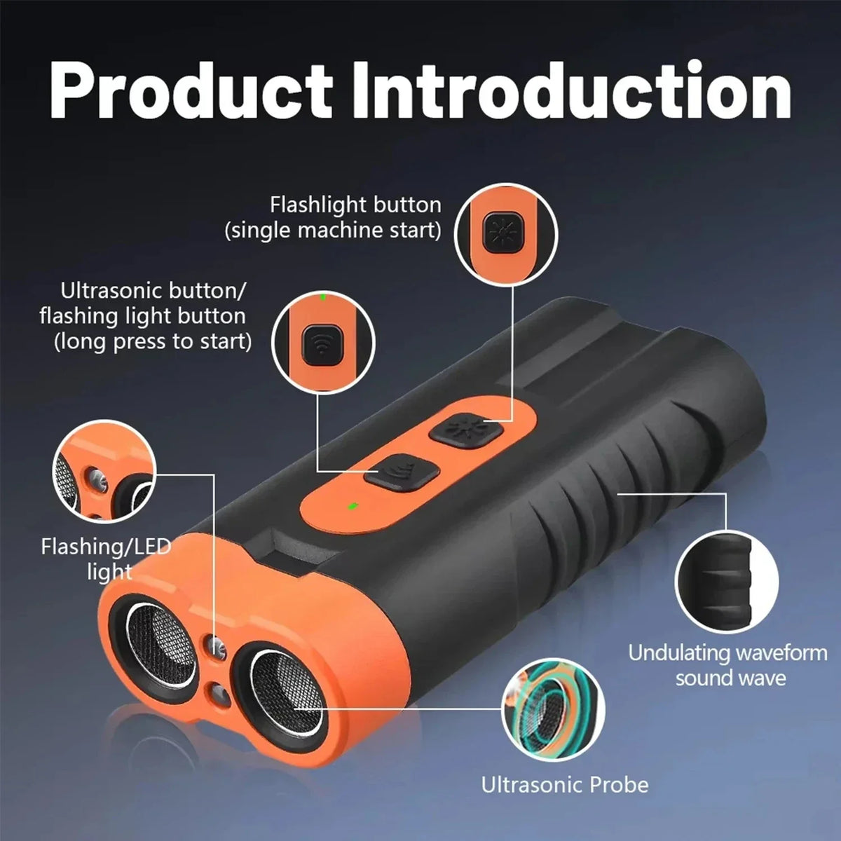Ultrasonic Dog Repeller – Dual Head USB Rechargeable + LED Light