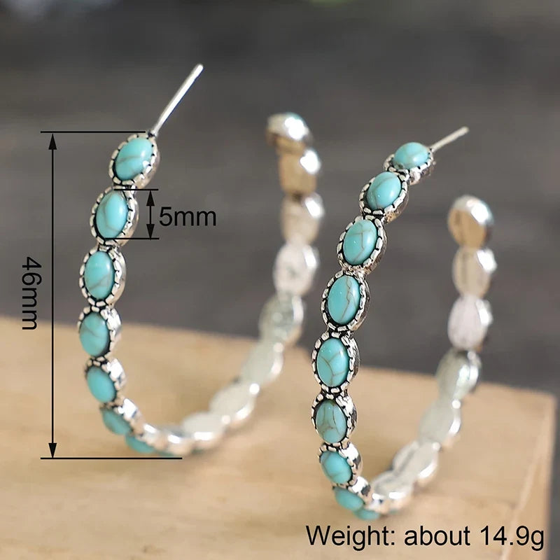 Huitan Large Hoop Earrings – Imitation Turquoise Vintage Style