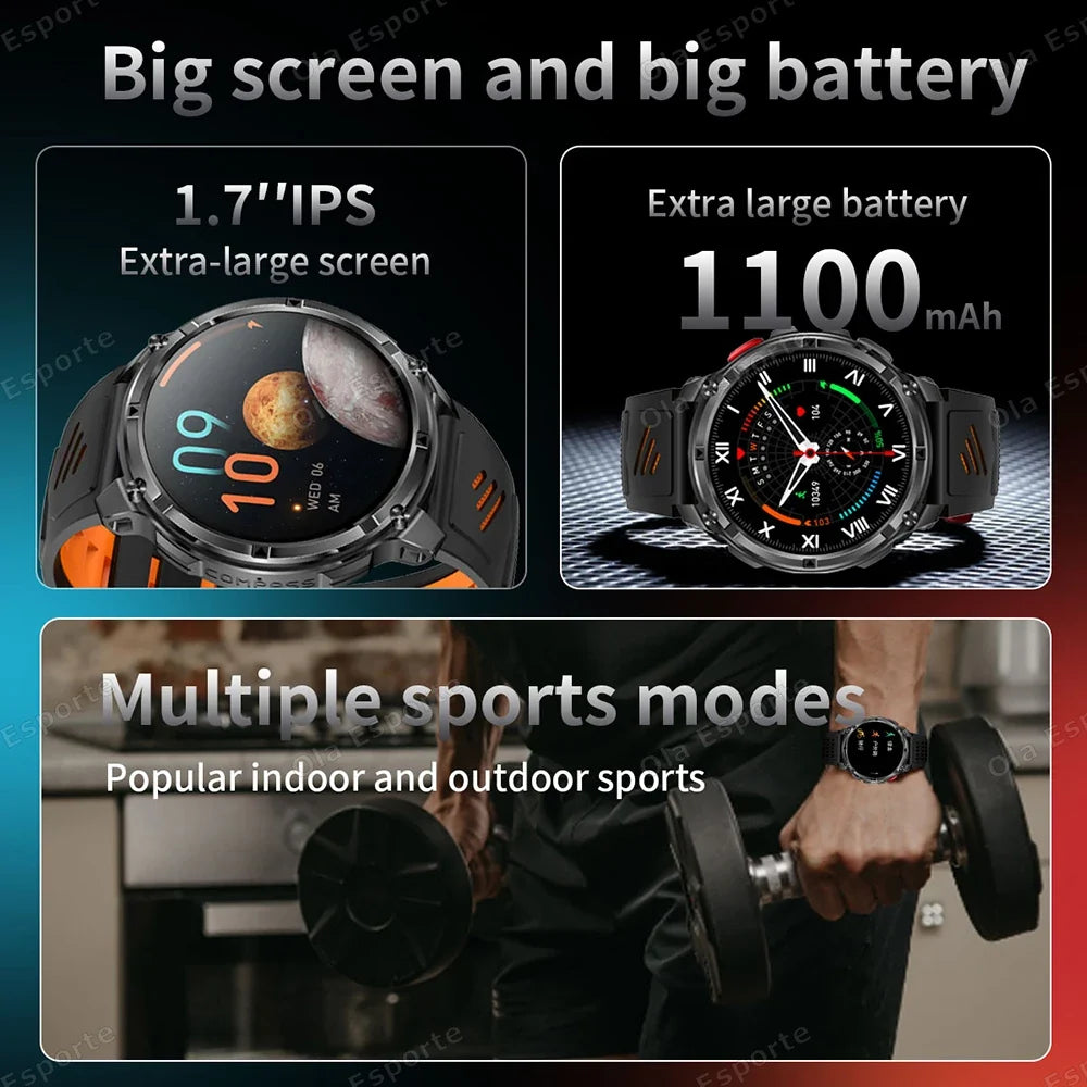 2026 Military 1100mAh Big Battery Outdoor Smart Watch Men GPS Path