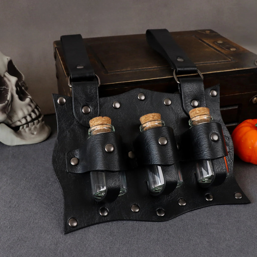 Medieval Alchemy Vial PU Holder Belt Hanging Potion Magic Costume