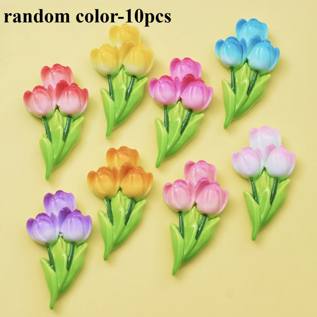 10-Piece Resin Flat Tulip Flowers for DIY Crafts & Decor