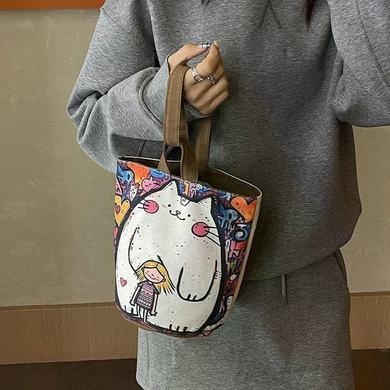 JETTING Canvas Bucket Bag – Cute Women's Casual Handbag