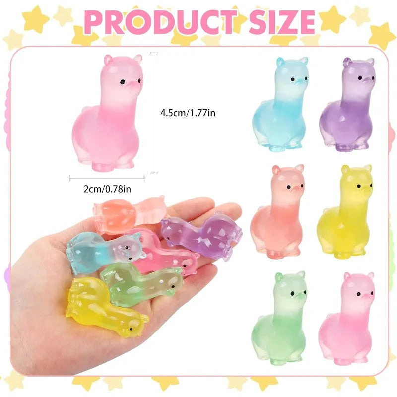 18-Piece Glow in the Dark Alpaca Resin Mini Figurines Set