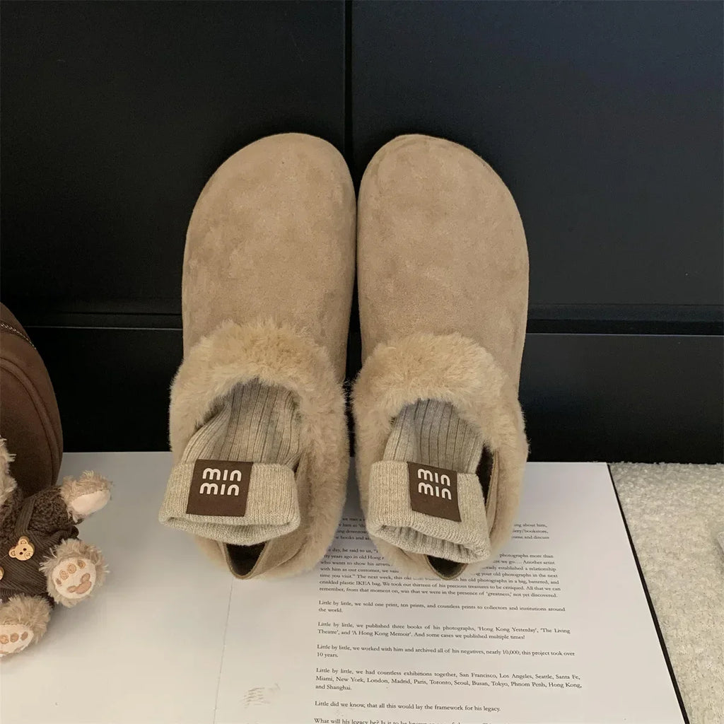Women's Retro Faux Suede Fur-Lined Slip-On Flats | Winter Shoes