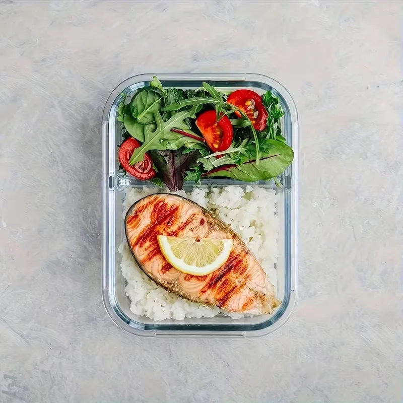 Glass Lunch Box 2/3 Compartment Airtight Lid | Fridge & Oven Safe