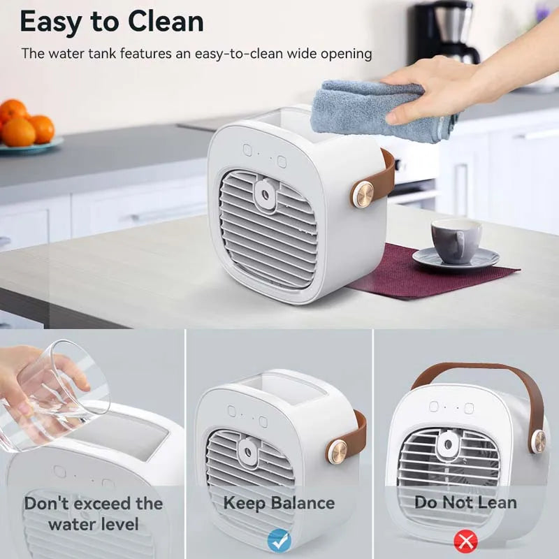 URGGU USB Mini Air Cooler Fan – Mist, LED & 3 Speed Settings