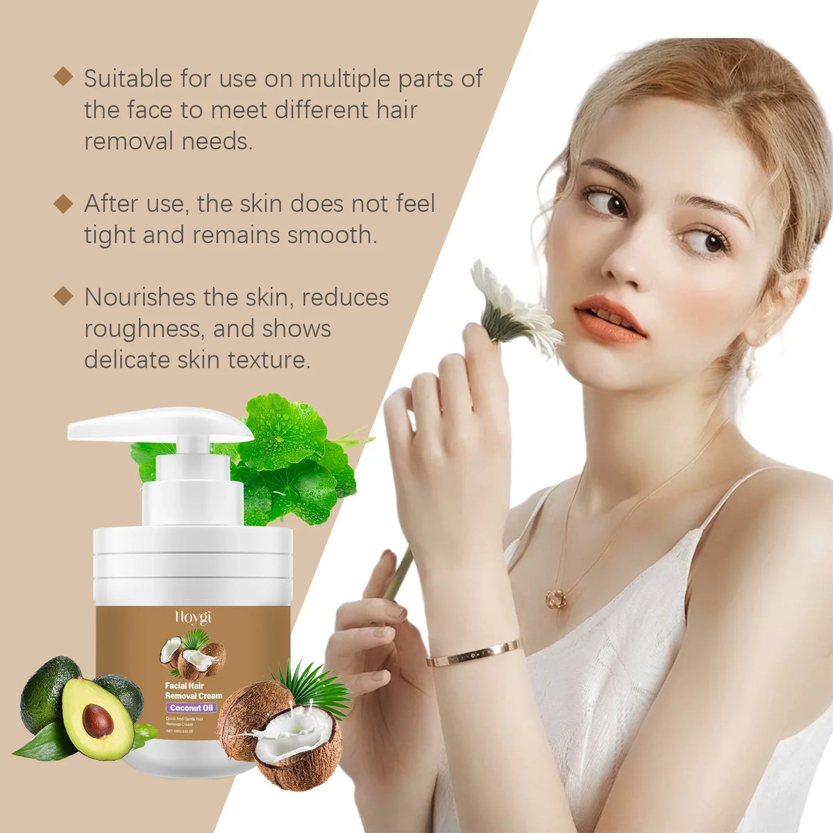 Coconut Hair Removal Cream 100g | Gentle Face Depilatory