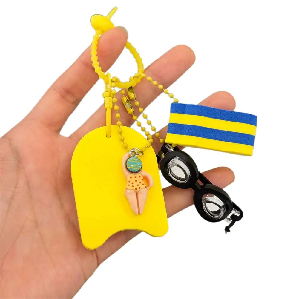 Swim Themed Keychain – Mini Goggles, Kickboard & Swimmer Charm