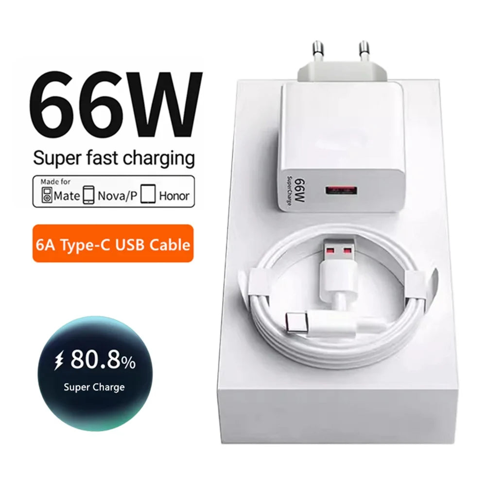 66W Super Fast Charger & 6A USB-C Cable for Huawei Honor