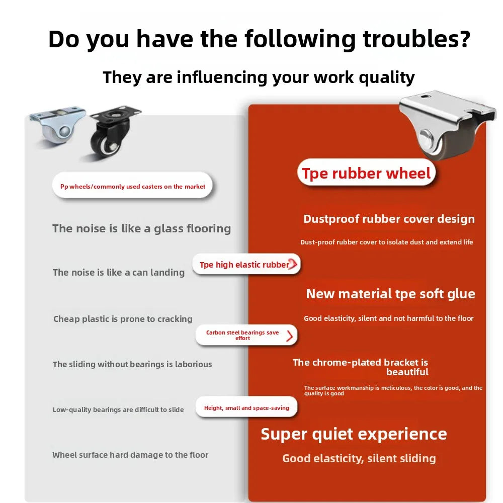 4PCS 360° Heavy Duty Swivel Caster Wheels – Red Trolley Castors