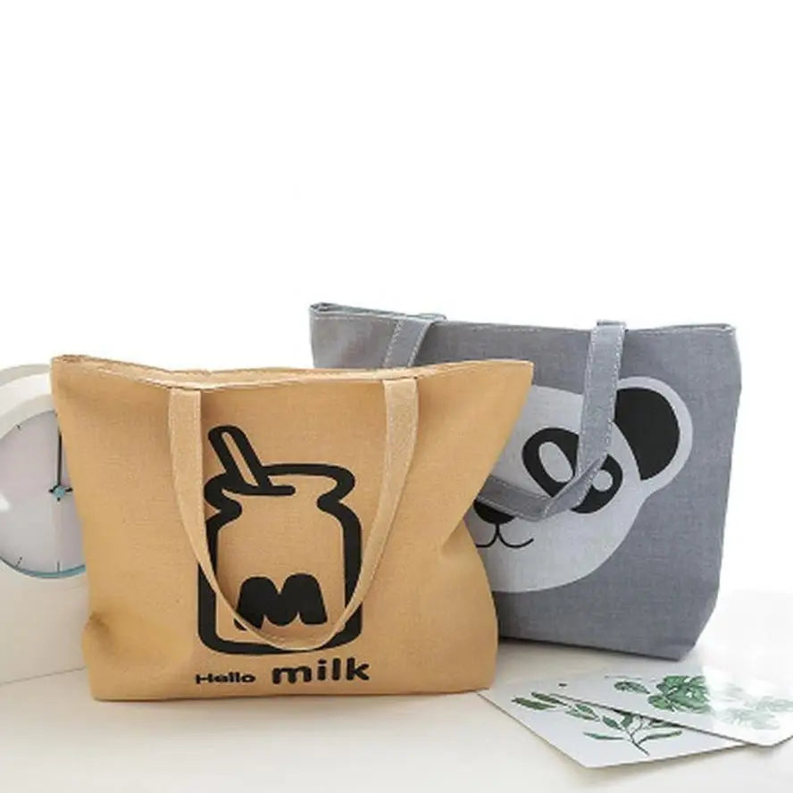 Cartoon Print Canvas Tote Bag – Large Beach & Shopping Bag