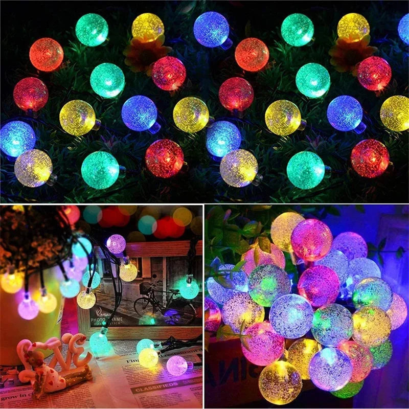 Solar String Lights 60 LED Crystal Globe 8 Modes IP65 Waterproof