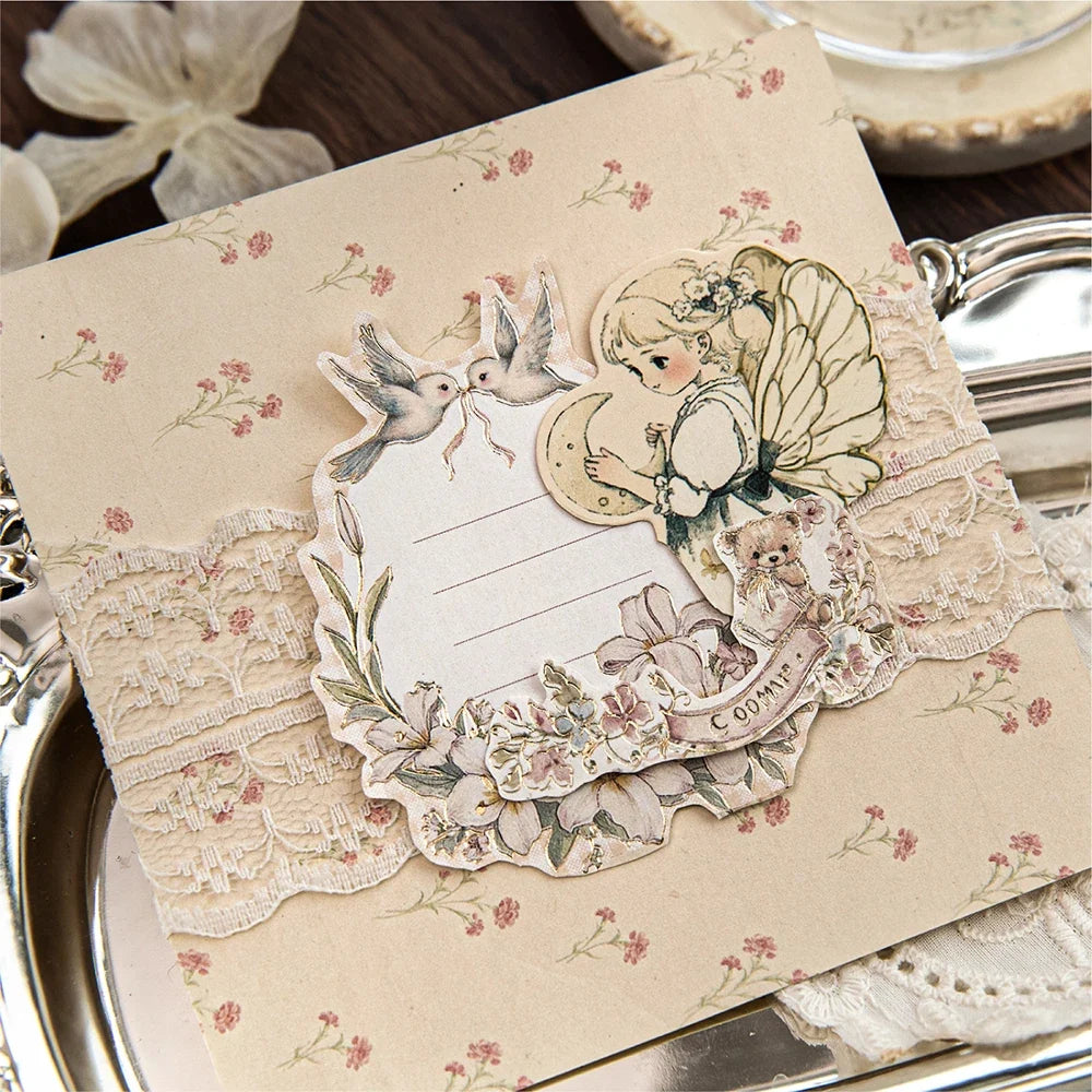 White Kraft Paper Stamping Non Stick Memo Pad Tea Party Series Retro