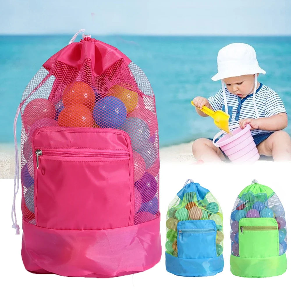 Foldable Mesh Beach Bag | Drawstring Backpack Travel Organizer