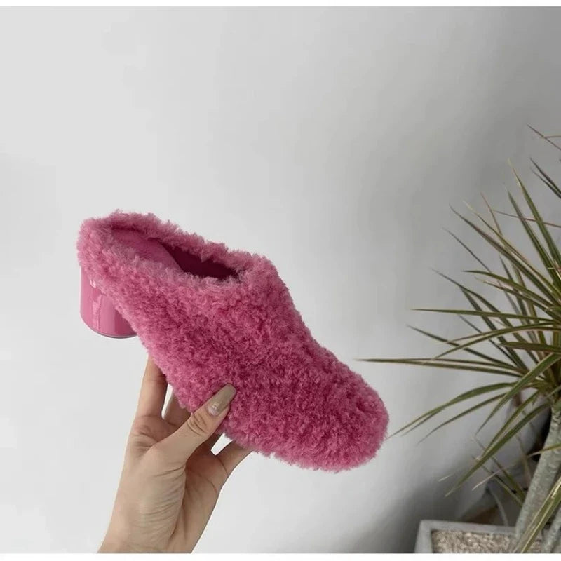 Women's Velvet Platform Slippers – Warm Non-Slip Winter Shoes