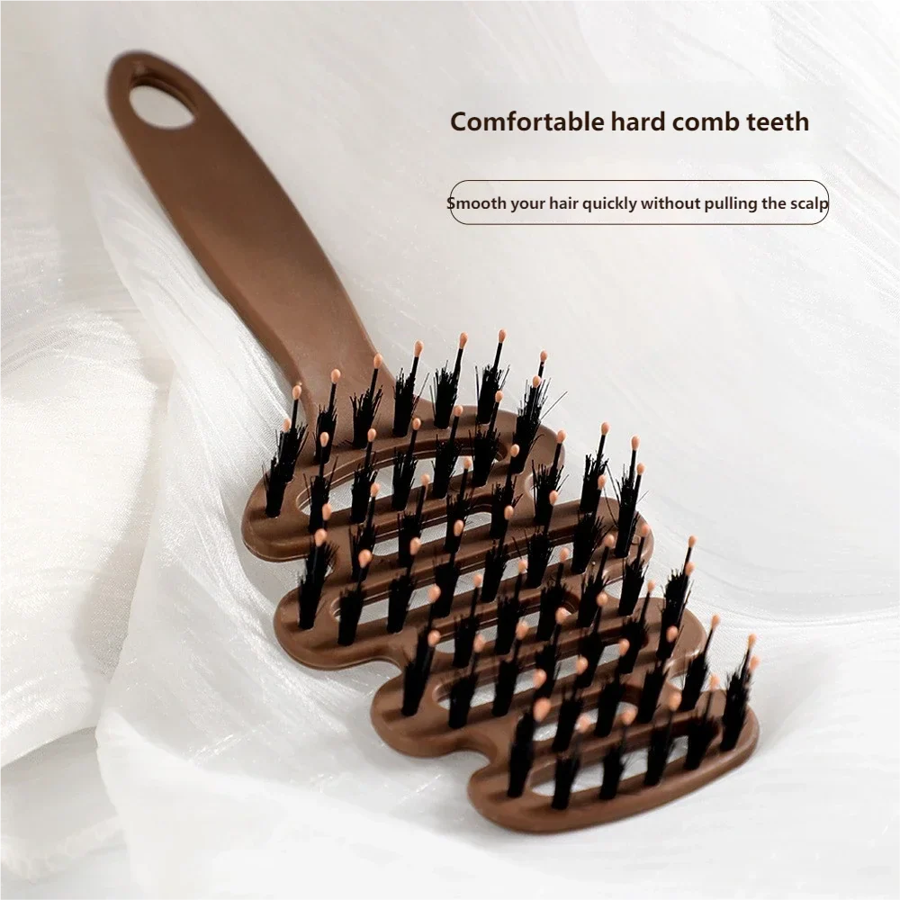 Natural Boar Bristle Hair Comb Hollow Scalp Massage Detangler Brush