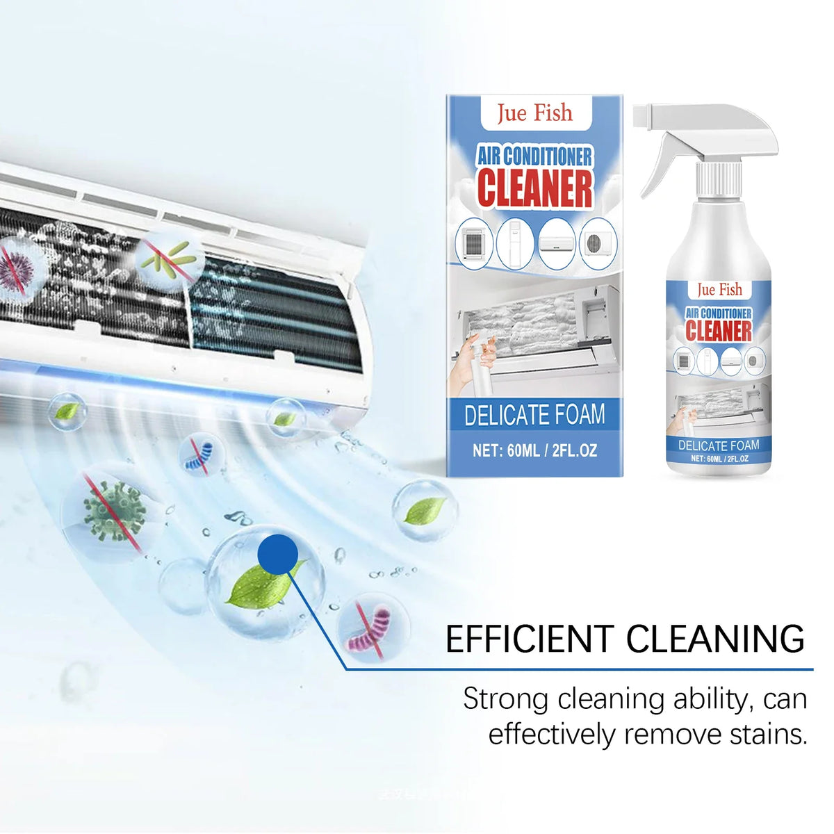 Jue-Fish AC Cleaner Spray | No-Dismantle Foam & Odor Remover