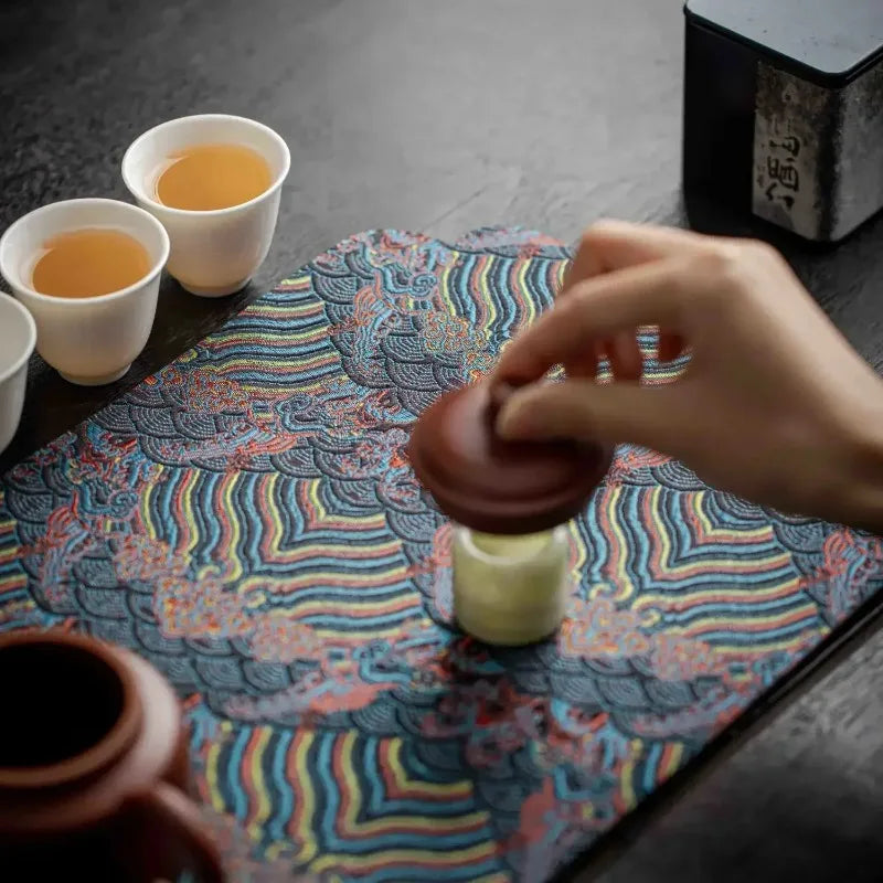 Double Sided Brocade Tea Mat Chinese Zen Non Slip Dry Retro Dining